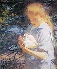 Benson Paintings - Eleanor Holding a Shell by Frank Weston Benson